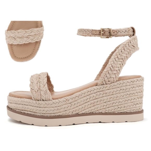New Straw Style! Soda Shoes Swing Natural Raffia Ankle Strap Platform Wedge Heel - Picture 7 of 8